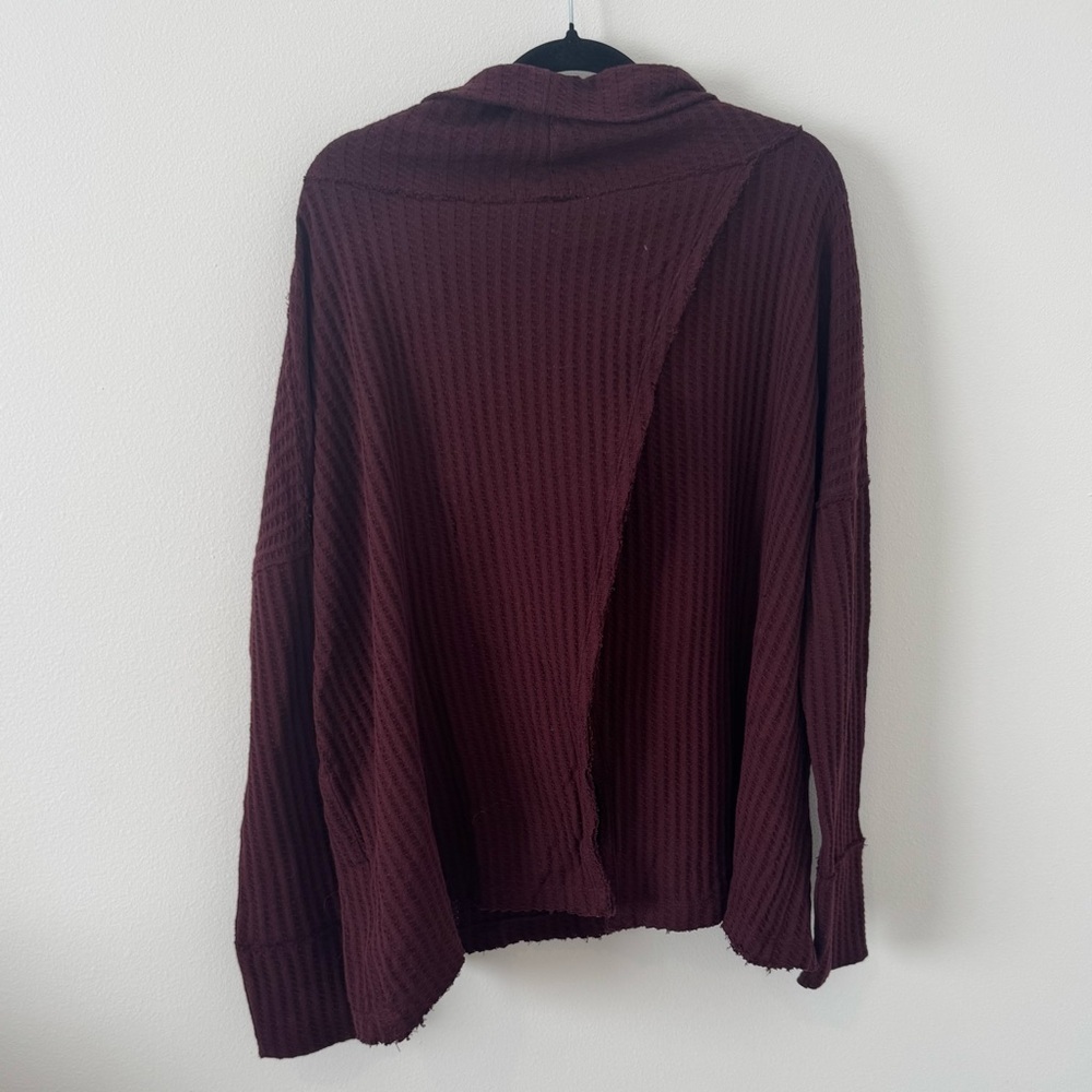 NWT Free People Waffle Knit Hooded Pullover Burgundy Size Small - Picture 6 of 7